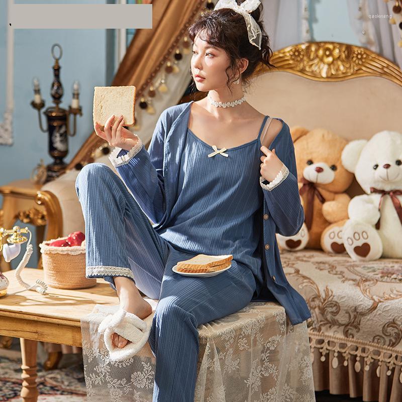

Women's Sleepwear Pajamas Women's Spring Autumn Sexy Suspender Long Sleeved Nightgown Three Piece Suit Home Clothes Bath Robe Women, Color 09
