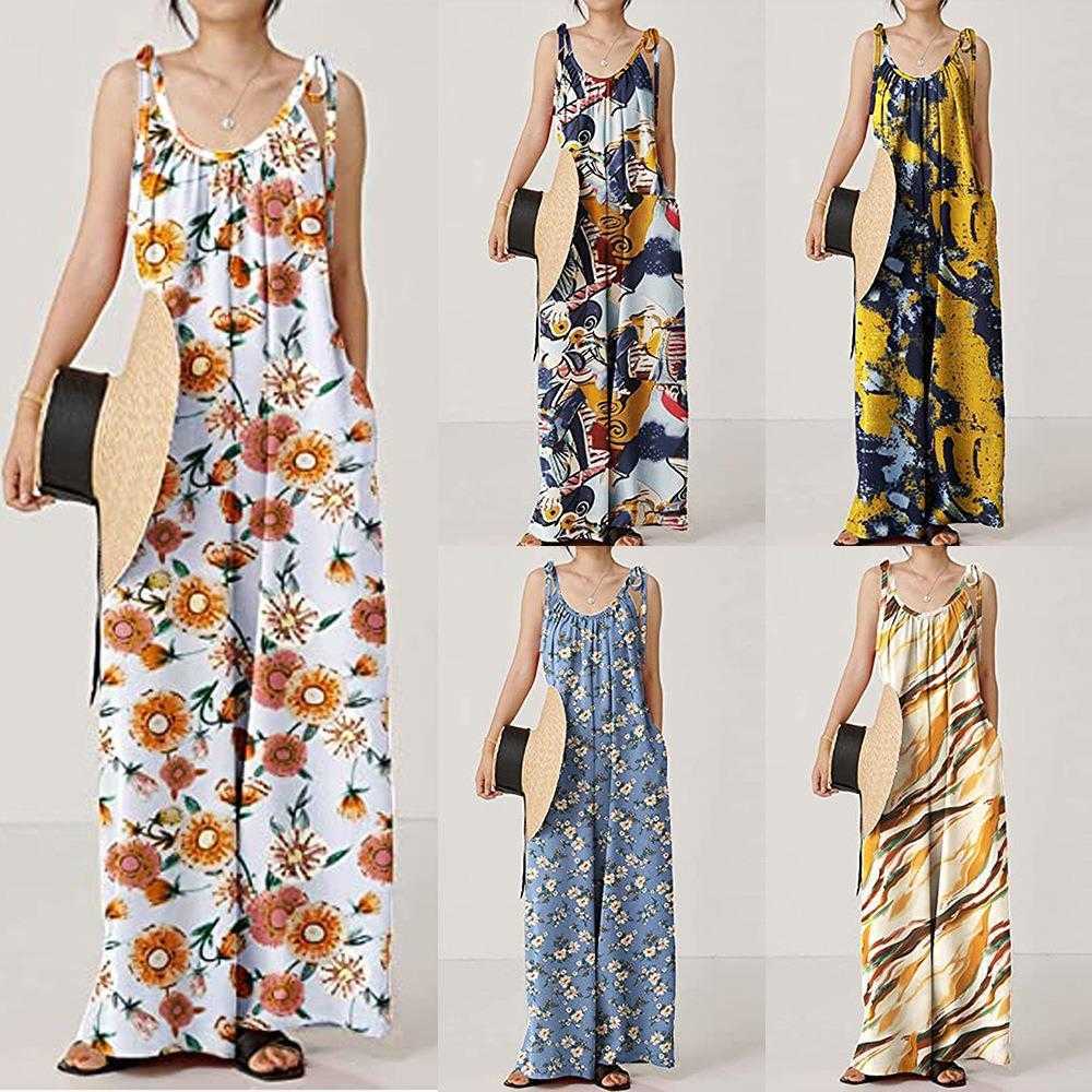 

Summer Womens Printed Sling Loose Casual Polyester Jumpsuit, Pattern five