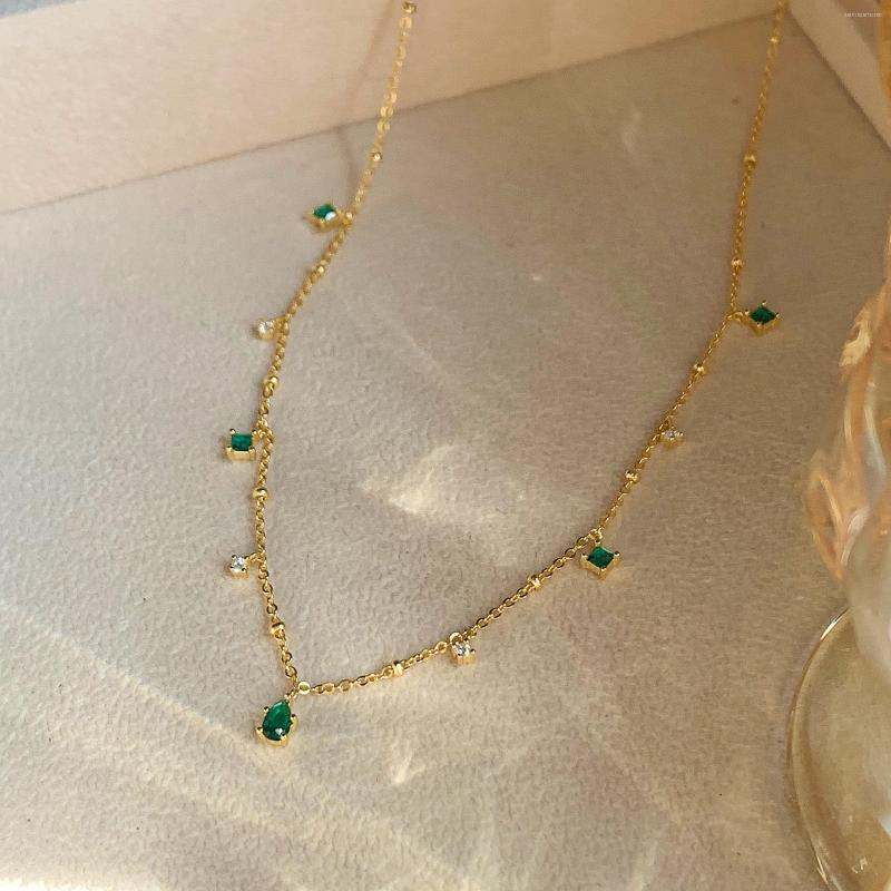 

Pendant Necklaces VENTFILLE Silver Gold Color Choker Necklace For Women Exquisite Green Zircon Clavicle Chain Jewelry Gifts Dropship