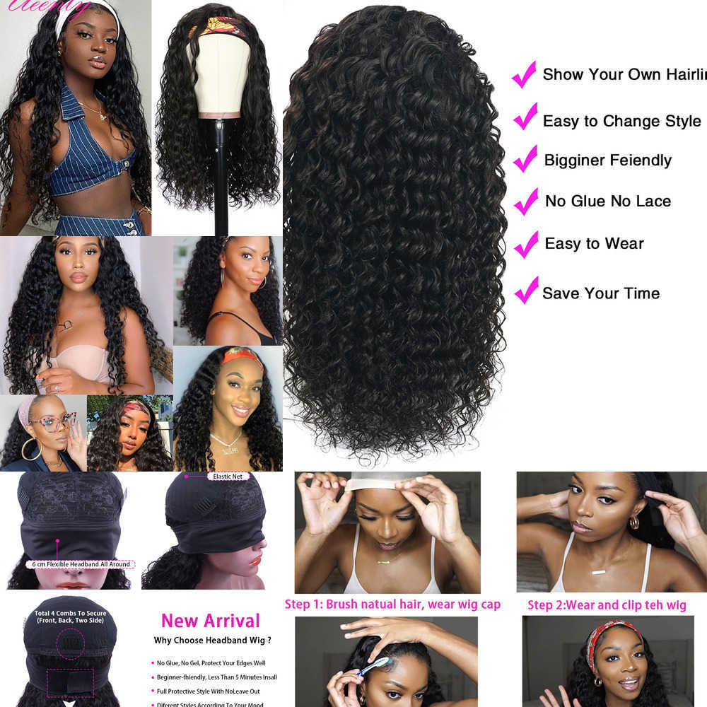 

nxy Lace Wigs Ueenly Deep Wave Headband Wig for Women Water Wave Brazilian Remy Hair Wigs Glueless Curly Full Machine Made Wig 230206, Natural color