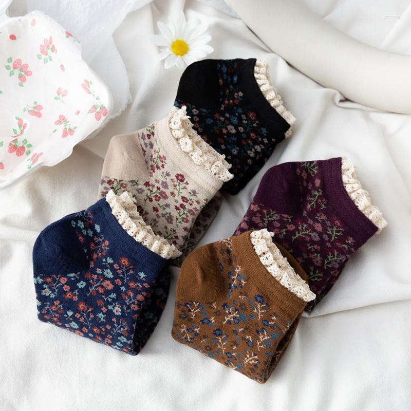 

Women Socks 2023 Spring And Summer Womens Korean Style Lace Vintage Nordic Flower Ethnic Floral Cotton Short Tube