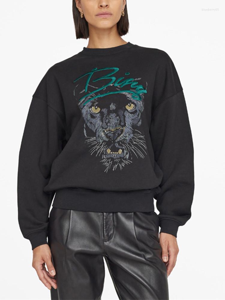 

Women' Hoodies 2023 Winter Women' Animal Alphabet Flocking Sweatshirt Ladies Long Sleeve Casual Loose O-Neck Pullover Top