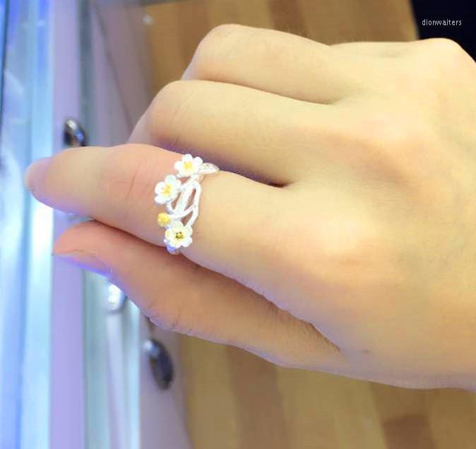 

Wedding Rings Vintage Female Flower Open Ring Classic 925 Silver Color Engagement Simple Bride Metal For Women