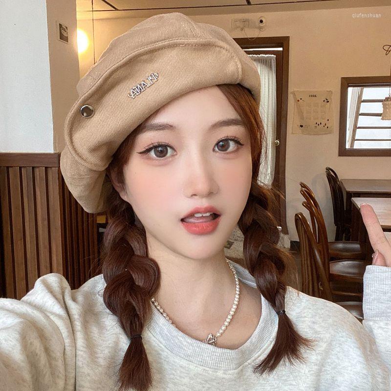 

Berets Japanese Vintage Beret Hats For Women In Autumn And Winter Versatile Octagonal Cloud Hat Ins Painter Cap Casual, Black