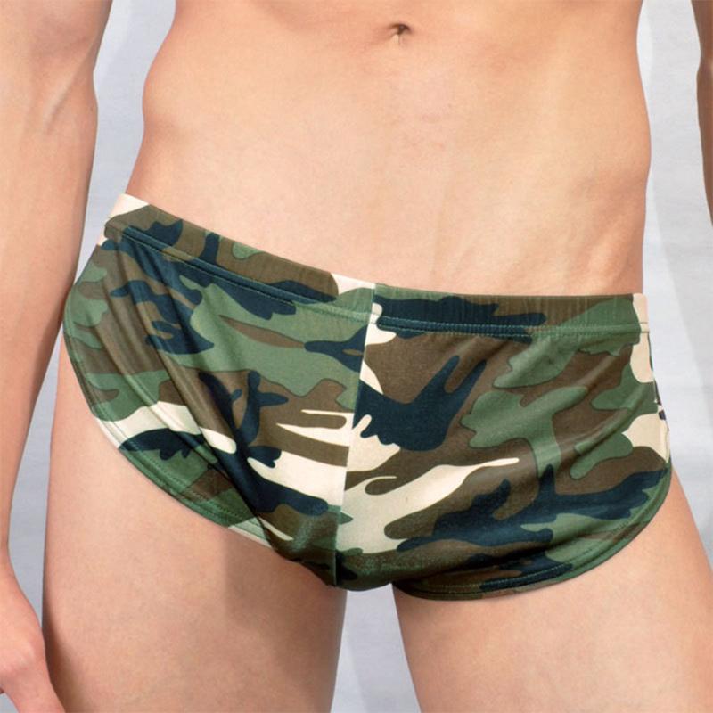 

Underpants Men Sexy Camouflage Briefs Ice Silk Comfortable Panties Bulge Pouch Shorts Men's Side Slipt Short Pants Male KnickerUnderpant, Khaki