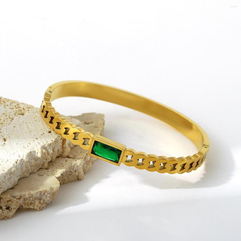 

Bangle Greatera Stainless Steel Green Cubic Zirconia Charm Bangles Bracelets For Women Gold Silver Color Metal Jewelry 2023