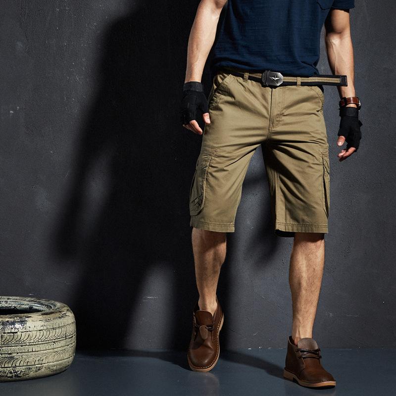 

Men's Shorts Solid Color Five-point Pants Fashion Cotton Multi-pocket Tooling Beach Men Military Camo Sports Cargo, Black