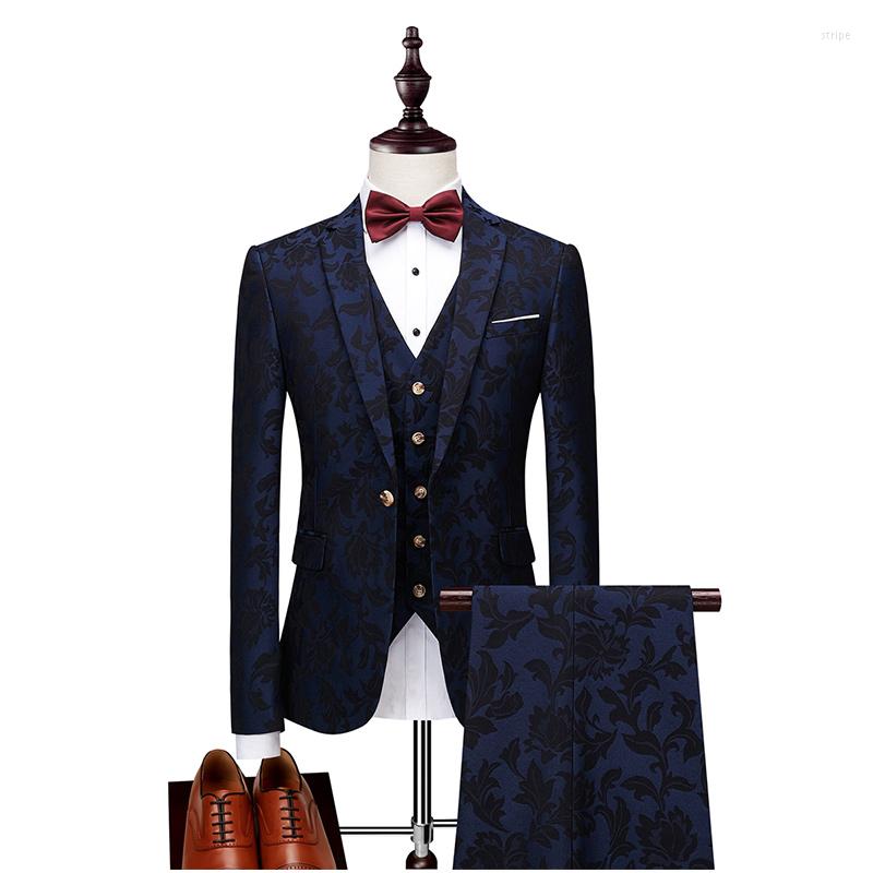 

Men's Suits Elegant Cocktail Party Groomsmen Notch Lapel Groom Tuxedo Burgundy Jacket Men's Suit Fashion Blazer Prom Dress, Blue