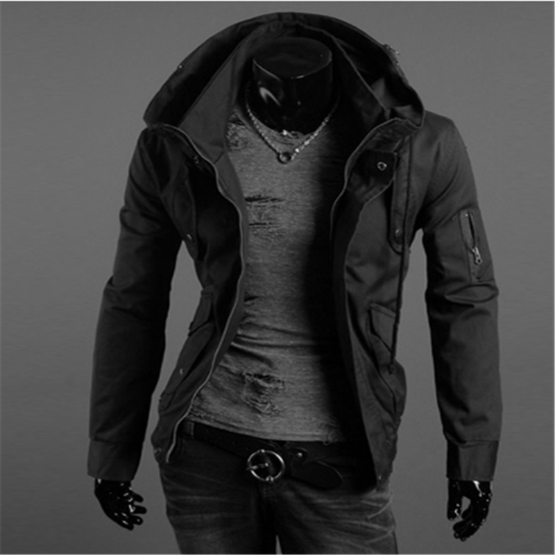 

Men's Jackets Style Fashion Spring Autumn Long Sleeve Tops Hooded Jacket Parka Zipper Casual Coat Outwear Overcoats, Black