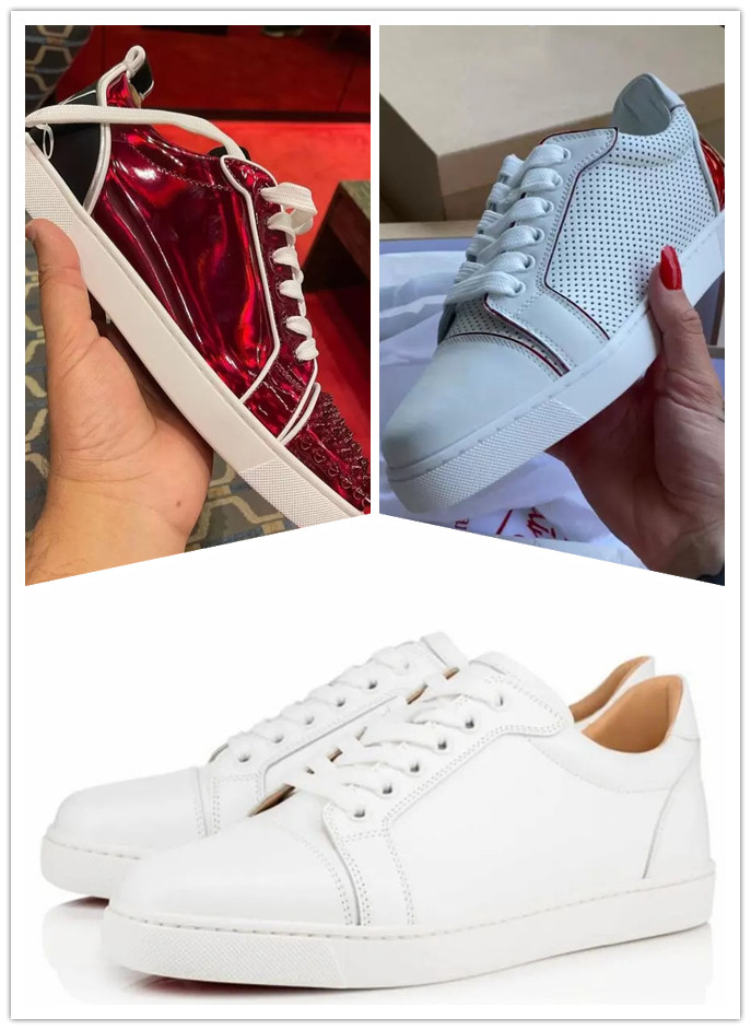 

Famous Brands Red-Bottoms Shoes Men Women Loafers Rivets Low Studed Black Sude White With Holes Sneakers Trainers With Box Size 35-47