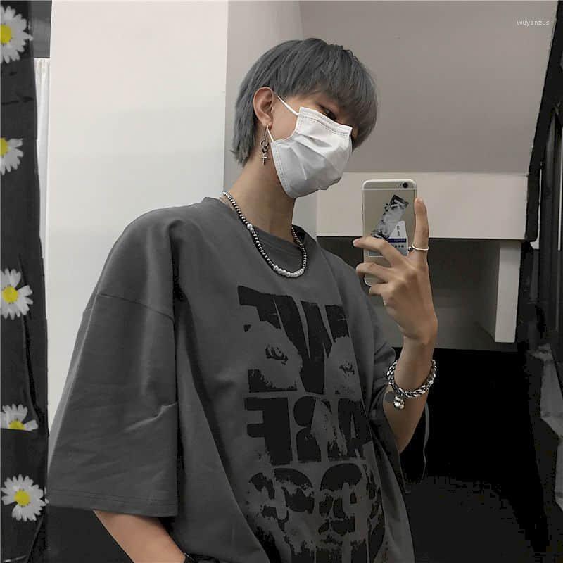

Men's T Shirts BF Harajuku Style T-shirt Short-sleeved Summer Loose Large Size Wild Student Clothes Korean Retro Half-sleeved Men Women, Ghost dark gray