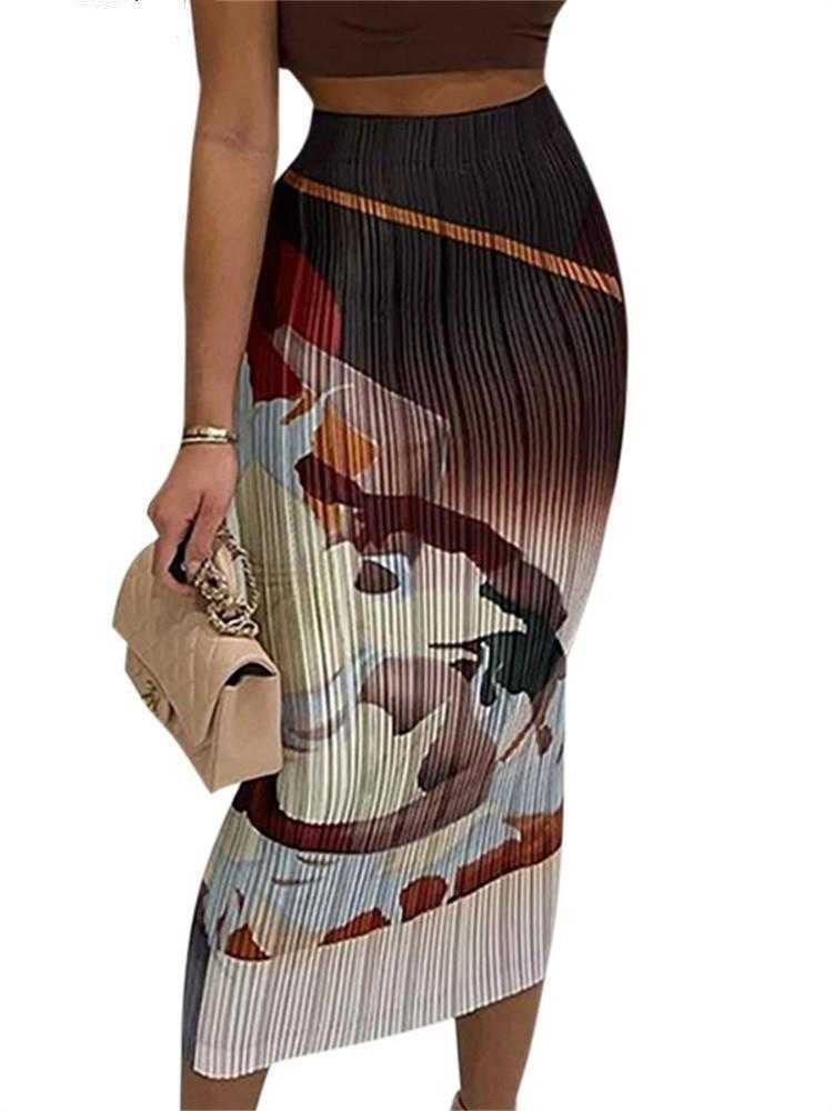 

Summer Fashion Sexy Sunken Stripe Printed Skirt Womens Elastic Waist Long, Picture color