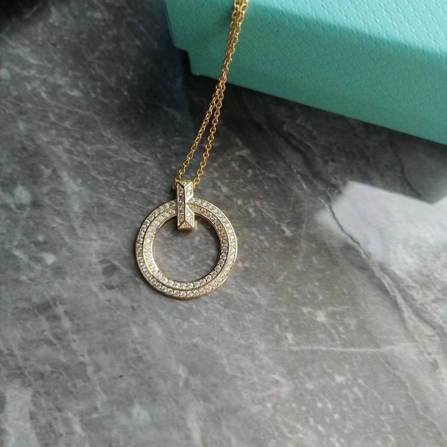 

crossr 18k Rose gold Plated chain circle pendant silve diamond necklace jewelry Choker Designer Women Hip Hop jewellery couple fashion gifts Sweater Wedding Lucky