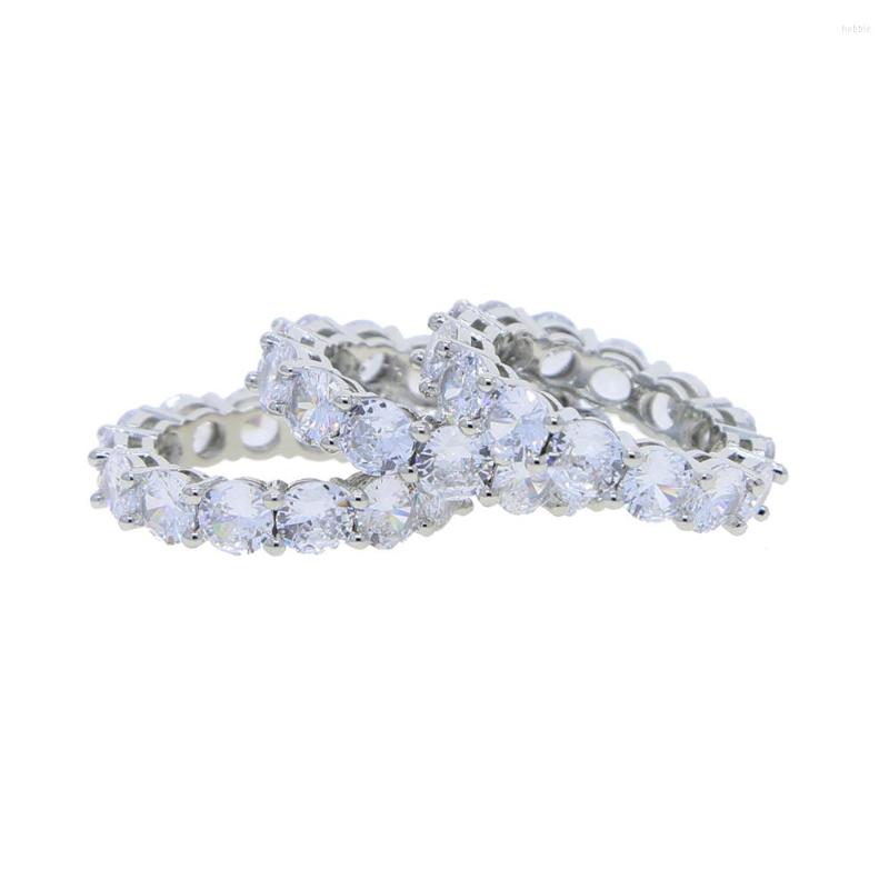 

Wedding Rings Women's Jewelry Micro Pave Cz Zircon Crystal Band Eternity Stacking Ring Fashion 5mm Silver Color Anniversary