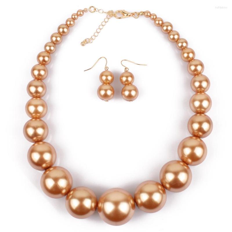 

Necklace Earrings Set 6 Colors Women Big Pearl Chunky Statement Fashion Choker Platic Bead, Picture shown