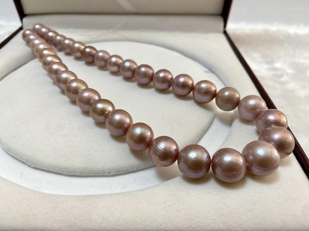 

Chains Elegant 18"12-14mm Natural Sea Genuine Purple Round Pearls Necklace Female Jewelry For Wedding Party Gifts 925 Sterling Silver