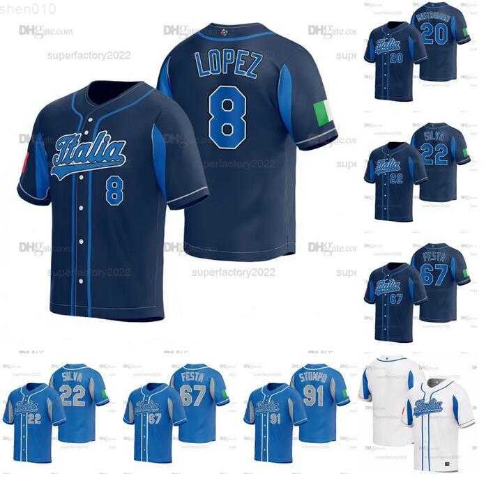 

2023 World Baseball Classic Italy Jersey 8 Nicky Lopez 9 Vinnie Pasquantino 20 Miles Mastrobuoni 22 David Fletcher 22 Tiago da Silva, Colour