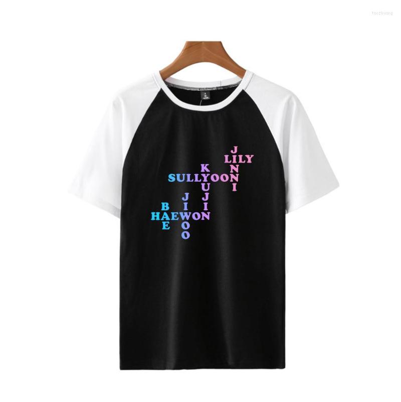 

Men's T Shirts Kpop Team NMIXX T-shirt Raglan O-neck Women Men Short Sleeve 2023 Black White Tee