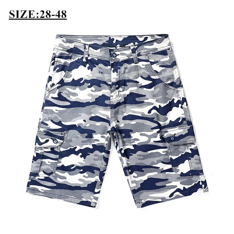 

Men's Shorts Summer Camouflage Multi-pocket Casual Cargo Man Loose Bermuda Straight Overalls Short Plus Size 46 48, Blue