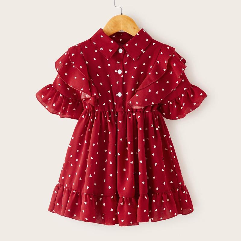

Girl Dresses Menoea 2023 Summer Fashion Kids Girls Dress Love Heart Print Short Sleeve Single Breasted Knee Length A-Line Princess Girl's, Ah4880 red