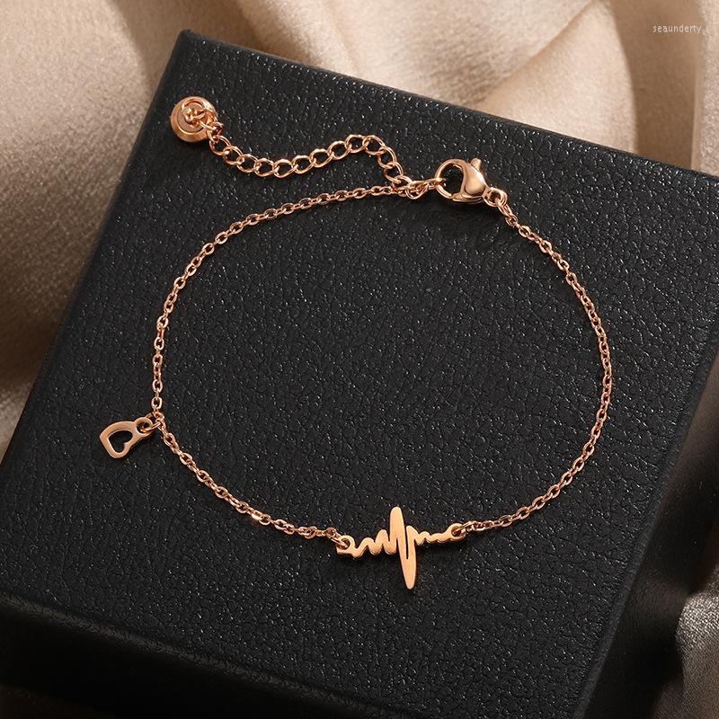 

Anklets Titanium Steel Love Heartbeat Line Fashion Chain For Women Jewelry Accessories Gift Ball Pendants Simple 2023