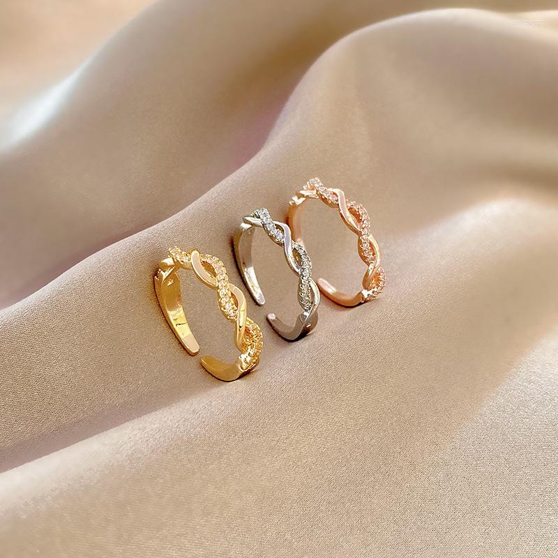 

Wedding Rings Luxury Gold Color Zircon For Woman Vintage Sexy Eometric Woven Twist Open Ring Fashion Elegant Jewelry Gifts Bijoux Femme