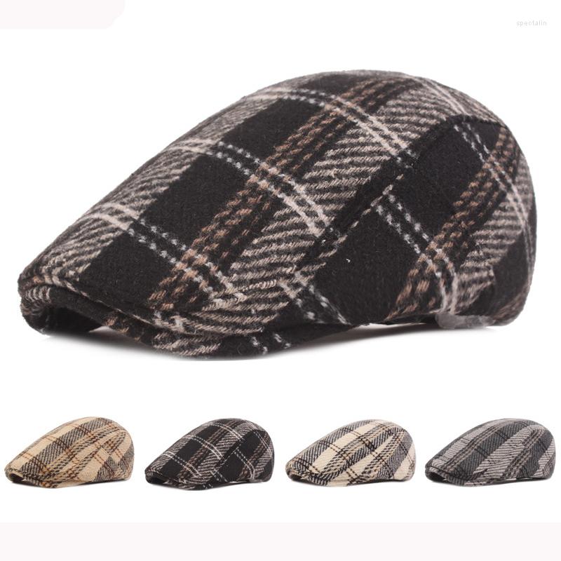 

Berets HT3099 Vintage Plaid Ivy Sboy Flat Cap Men Women Beret Hat Adjust Male Female Artist Painter Wool, Black