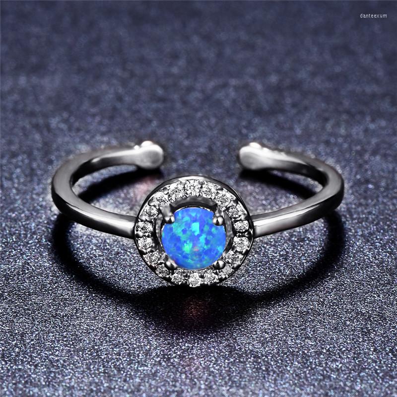 

Wedding Rings Female White Blue Purple Opal Ring Vintage Silver Color CZ Stone Adjustable Cute Engagement Promise For Women