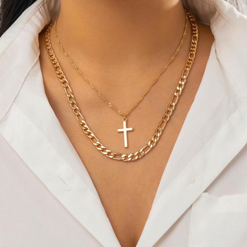 

Pendant Necklaces Ailodo Cross Necklace For Women Men Gold Silver Color Punk Thick Chain Party Wedding Fashion Jewelry Girls Gift