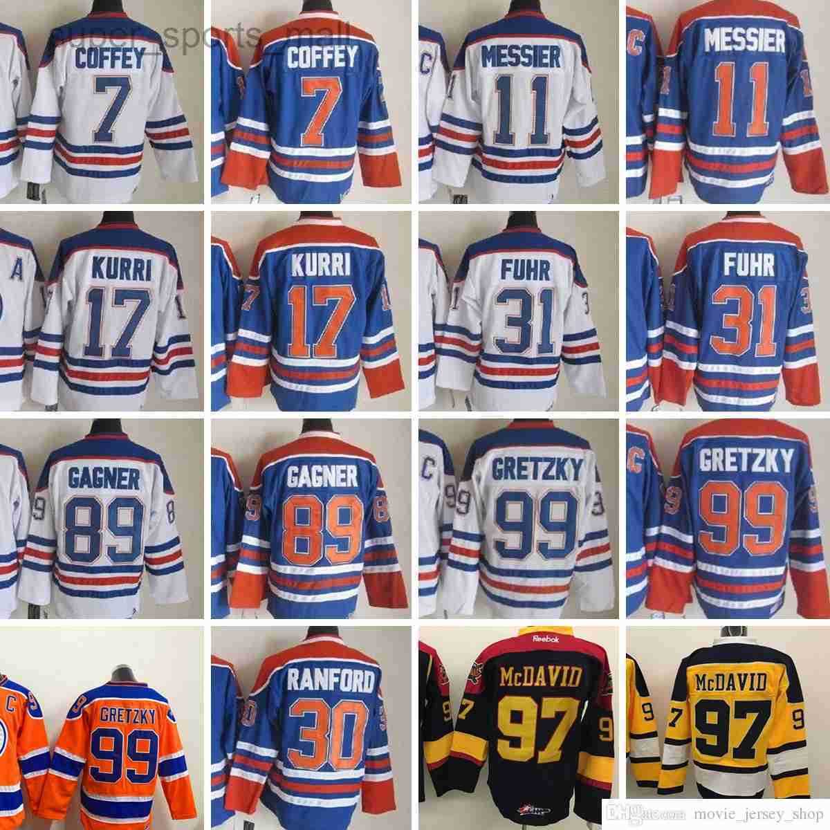

Edmonton''Oilers''New Retro Ice Hockey Jerseys 99 Wayne Gretzky 97 Connor McDavid Paul Coffey Mark Messier Jari Kurri Bill Ranford Grant Fuhr 89 Gagner, Same as picture (with team name)