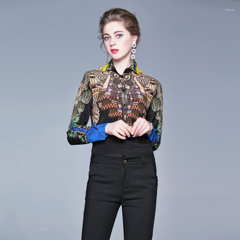 

Women's Blouses 2023 Autumn Fashion Personality And Playful Women's Lapel Shirt Printing Slim Long Sleeve Temperament All-match  -2XL, Picture shown