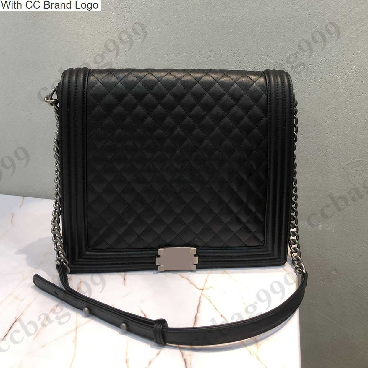 

CC Brand Cross Body Vintage Maxi Boy Cowhide Quilted Bags Classic Silver Metal Hardware Chain Crossbody Shoulder Strap Matelasse Designer Luxuries Large Capacit, Black