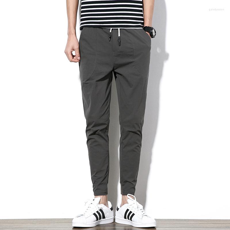 

Men's Pants Spring Fashion Micro-elastic Sports Casual Trousers Solid Color Running Training Fitness Large Size Feet PantsMen's, Black