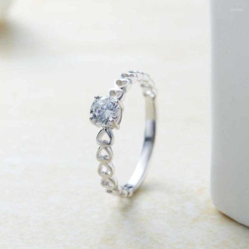

Wedding Rings Trendy Silver Plated Zircon Ring Love Heart Square Small Stone Crystal Engagement Thin For Women Party