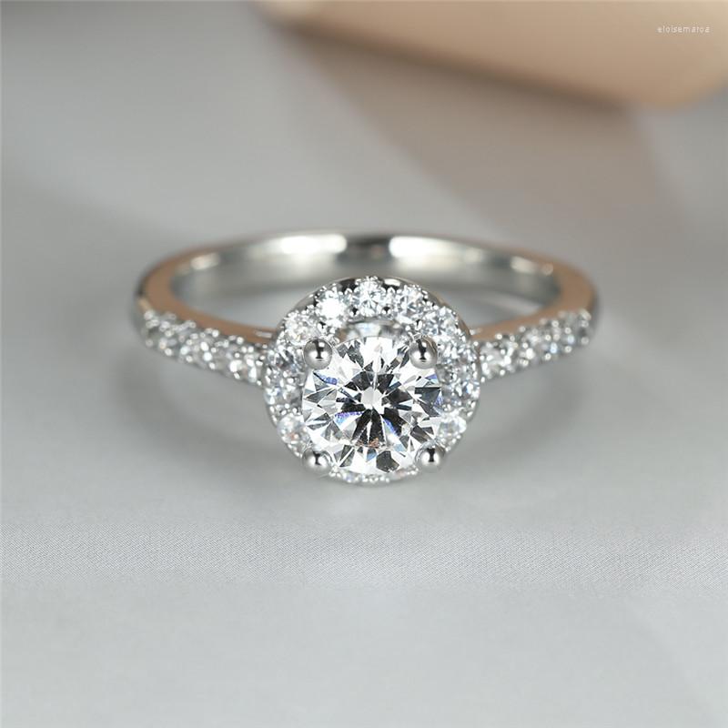 

Wedding Rings White Zircon Round Stone Engagement Ring Vintage Silver Color Simple Fashion Luxury Crystal For Women Jewelry