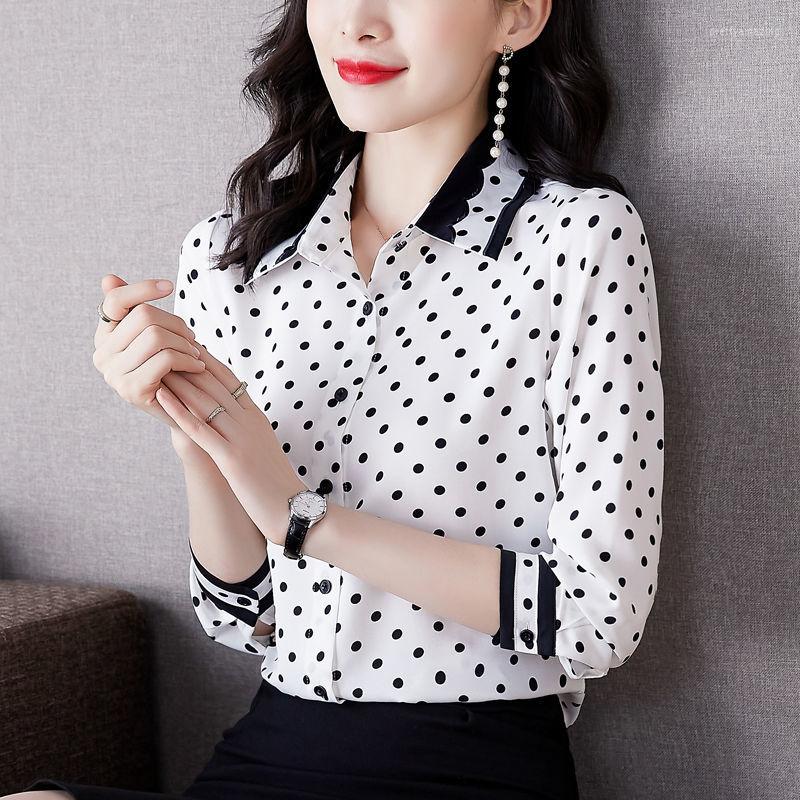 

Women's Blouses Wave Point Shirt Women's Design Sexy 2023 Spring And Autumn Silk Korean Version Of The Snow Spinning Long Sleeve, White