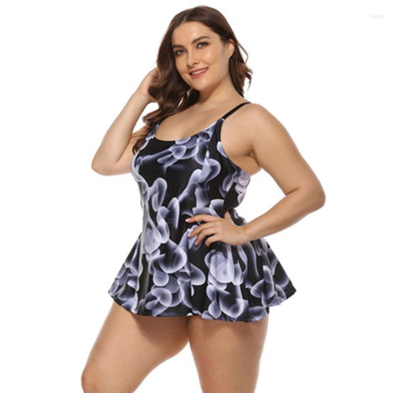 

Women's Swimwear 2023 Summer Women's Large Skirt Swimsuit Fashion Loose Print Conservative Split Backless Bikini, Black
