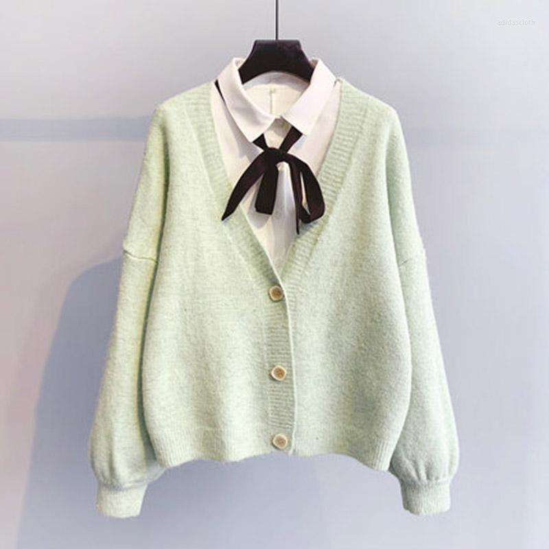 

Women' Knits 2023 Sweater Female Cardigan Long Sleeve Cropped Knit Coat V Neck Button Up Candy Color Sweaters Ponchoes Fall, Beige