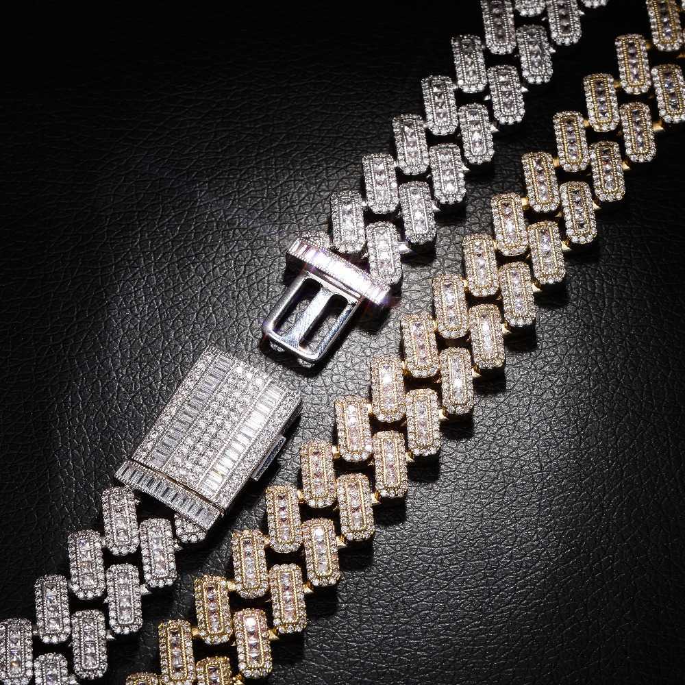 

20mm Miami Baguette Zircon Prong Set Cuban Chains Box Clasp Necklace for Men Hip Hop Iced Out Bling Rapper Jewelry Big Size