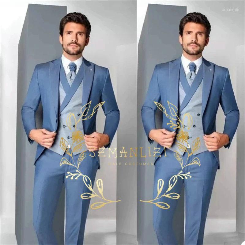 

Men's Suits Latest Design Blue Men For Wedding Slim Fit Formal Groom Prom Dress Tuxedo Male 3 Piece Blazer Sets Jacket Pant Vest, Mint green