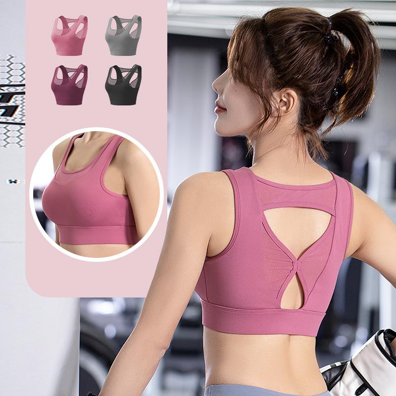 

Yoga Outfit Women Sports Bra Push-up Sexy Back Padded Crop Top Workout Gym Running Wireless Underwear Fitness Vest, Black