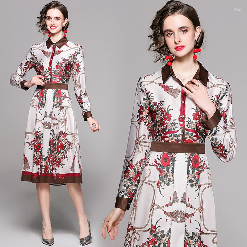 

Casual Dresses Women's Summer High-End Temperament Lapel Long Sleeve Fashion Versatile Waist Closing Positioning Printed Elegant Dress, Mixed color