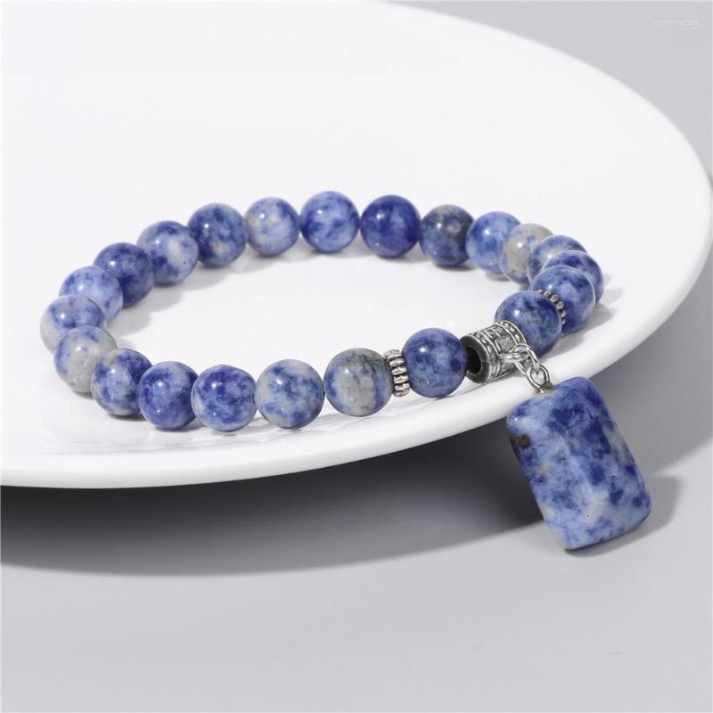 

Strand Fashion Natural Stone Bracelet Beads Heart Rectangle Pendant Bracelets For Men Women Agates Healing Jewelry