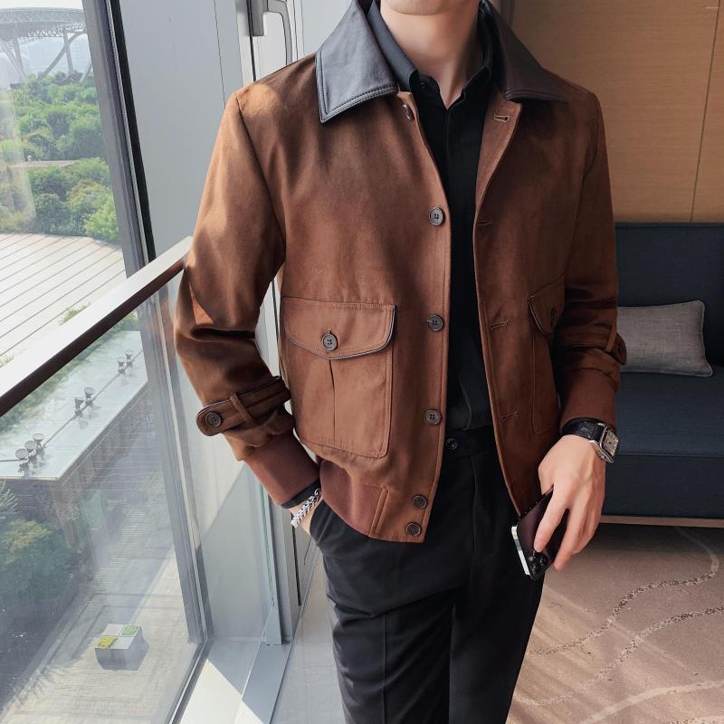 

Men's Jackets High Class Retro Big Pocket Handsome Lapel Coat For Men's Fashion Color Matching Korean Casual Jacket In Spring 2023, Green