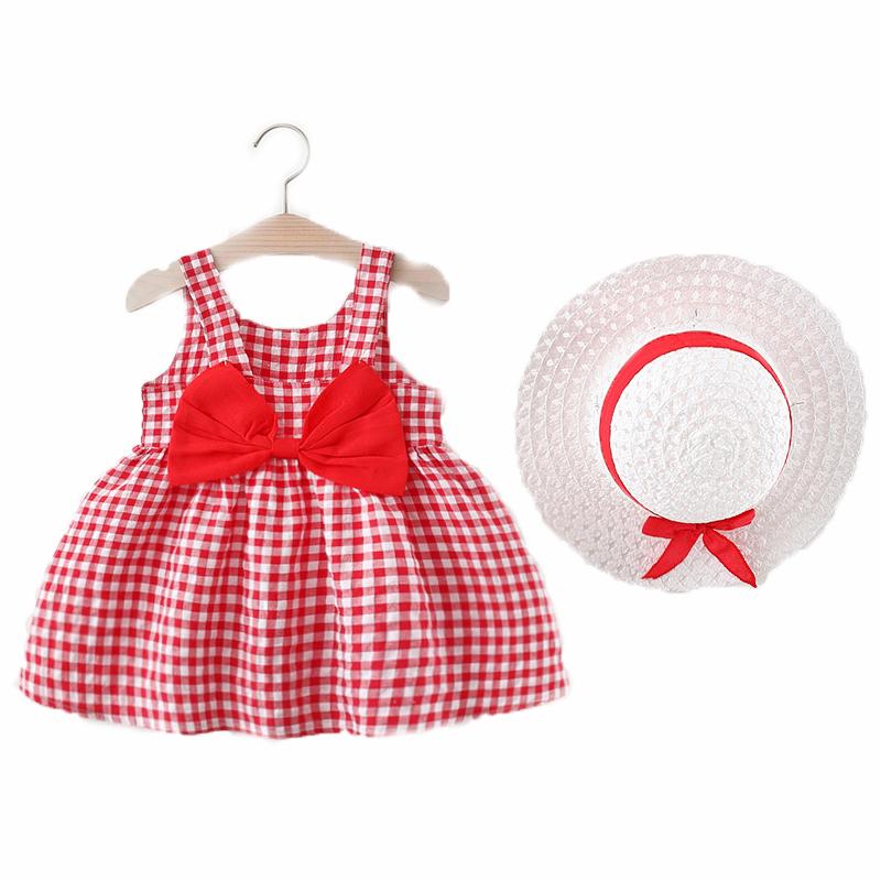

Girl Dresses Girl's Baby Summer Dress With Bucket Hat Fashion Plaid Bow Priness Clothes A-Line For Girls, Yellow set