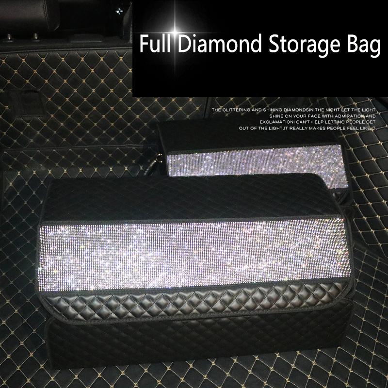 

Car Organizer Trunk Box Folding Storage Bag Diamond Pu Leather Organiser For Auto Accessories Stowing Tidying Bags Women