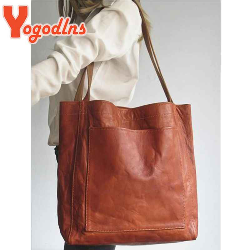 

Shopping Bags Yogodlns Luxury Handbag Female Oil Wax Leather Shopping Tote Luxury Bag for Women Large Capacity Top-handle Bag Designer Purse 230225, Brown