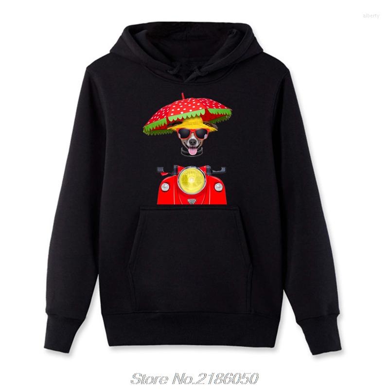 

Men's Hoodies Novelty Prined Riding A Motorcycle Pug Design Men Fleece Sweatshirts Hooded Streetwear, Black