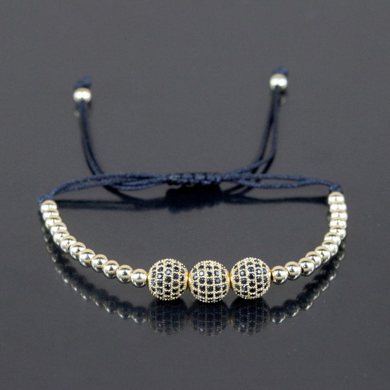 

Charm Bracelets Classic High Quality 3 CZ Zirconia Ball Bead With Copper Beads Black Thread Rope Bracelet Men Accessories Jewelry Pulsera