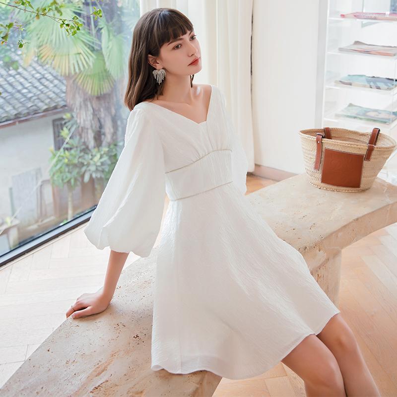 

Party Dresses YIGELILA Fashion Women White Dress Elegant Empire Slim 65945